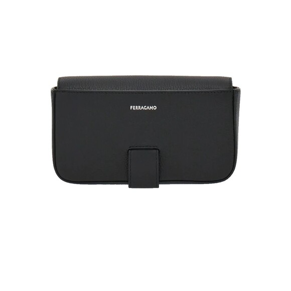 SALVATORE FERRAGAMO Mens Crossbody Wearable Wallet Black Leather Gancini $1150 - Picture 3 of 13